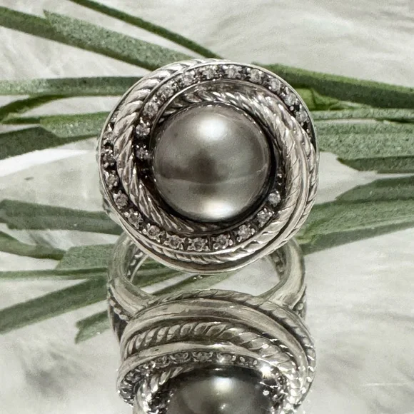 David Yurman Tahitian Pearl Diamond Crossover Ring - Picture 1 of 13